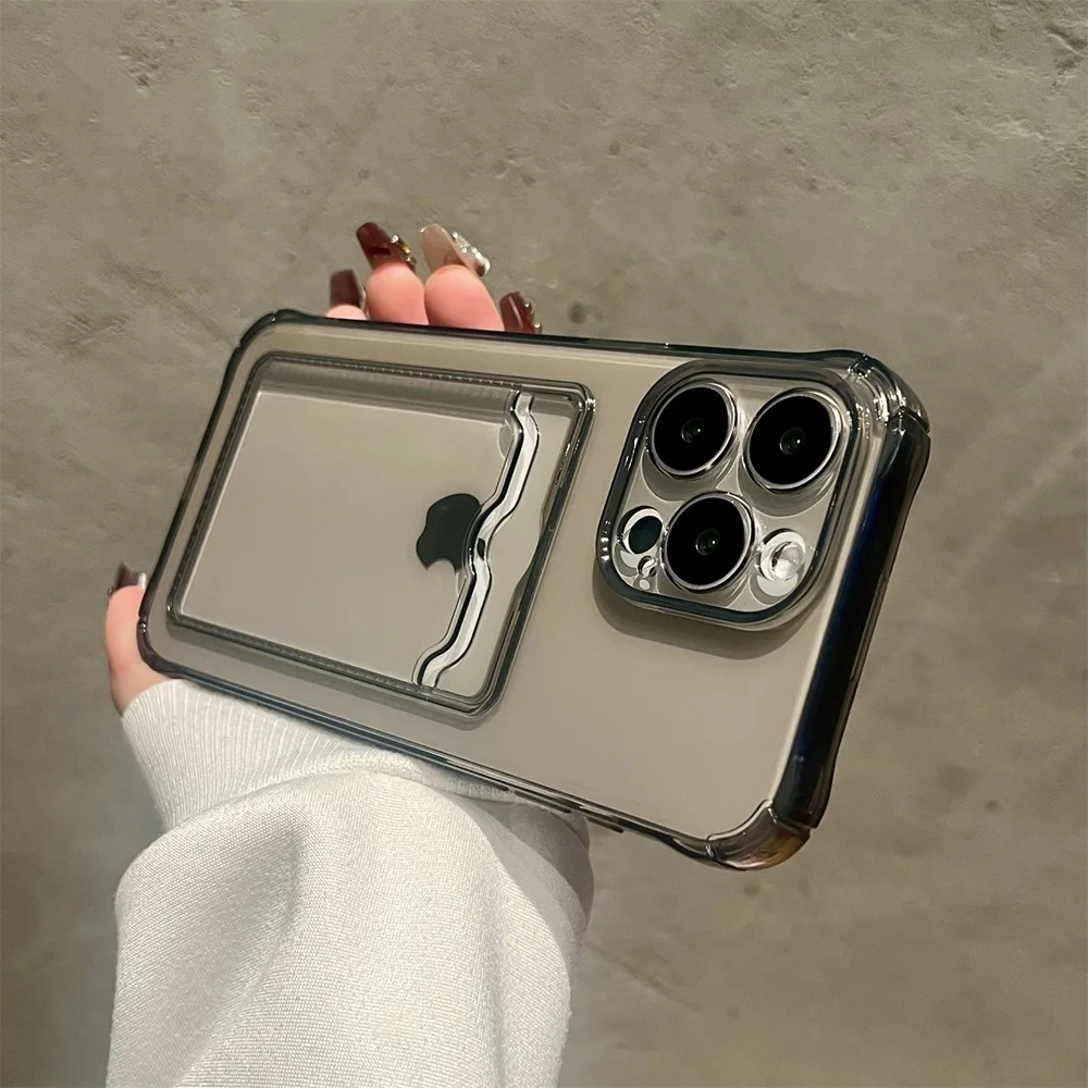 Transparent Card Slot Bag Phone Case For iPhone 17 16 15 14 13 12 11 Pro Max X XR 7 8 Plus SE Clear Wallet Shockproof Soft Cover