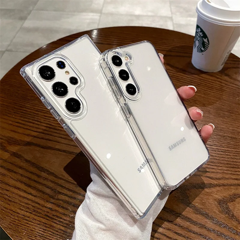 Sd25f42ef27db40b8a2c5b5c28d982b52D.webp Luxury Transparent Hard Acrylic Phone Case For Samsung Galaxy S25 Ultra S24 FE S23 S22 Plus Clear Shockproof Soft Bumper Cover