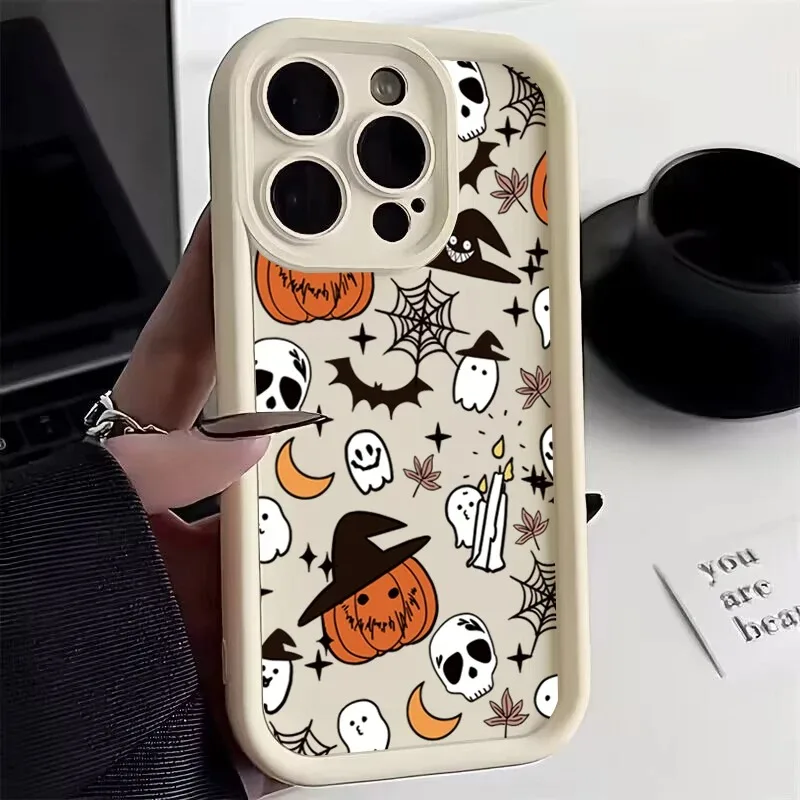 Halloween Pumpkin Ghost Silicone Phone Case For iPhone 17 16 15 14 Plus 13 12 11 Pro Max 17 Air Soft Silicone Phone Cover