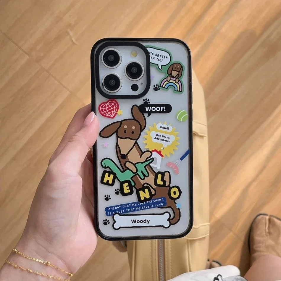 Cartoon Dinosaur Black Border 2.0 Acrylic Phone Case Cover for IPhone 12 13 14 15 16 17 Pro Max Case