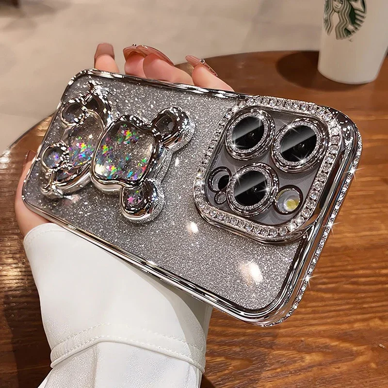Sd34cfc976ce844459bdb6fac321f023cP-4.webp Glitter Quicksand Bear Diamond Case iPhone 15 14 13 16 17 Pro Max 17 Air Plus 11 12 Gradient Rhinestone Plating Soft Cover