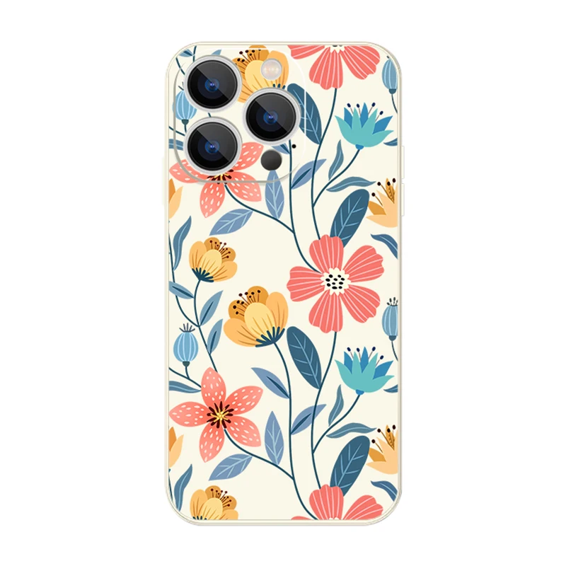 Flowers Soft Silicone Lanyard Case For iPhone 17 16e 15 16 Pro Max 12 13 14 11 Pro Max Air Shockproof Bumper Strip Phone Cover