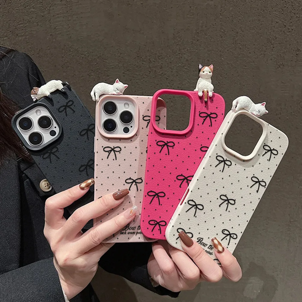 Sd424cdc5479f4d81a9884170c98f7982n-2.webp Love Heart Phone Case For iPhone 17 Pro Case iPhone 13 16 14 11 12 15 Pro Max 17 Air Plus 3D Cat Lychee Pattern Leather Cover
