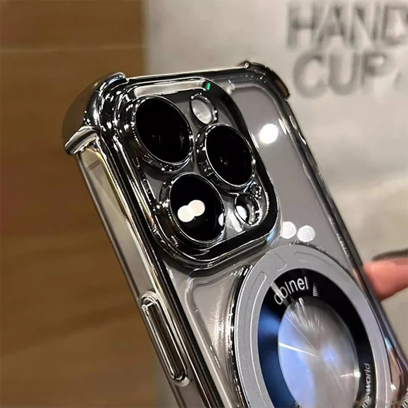 New Invisible Bracket Strong Magnetic Magsafe Case for iPhone 16 15 14 13 11 12 Pro Max Plus Lens Film Protect Clear Soft Cover