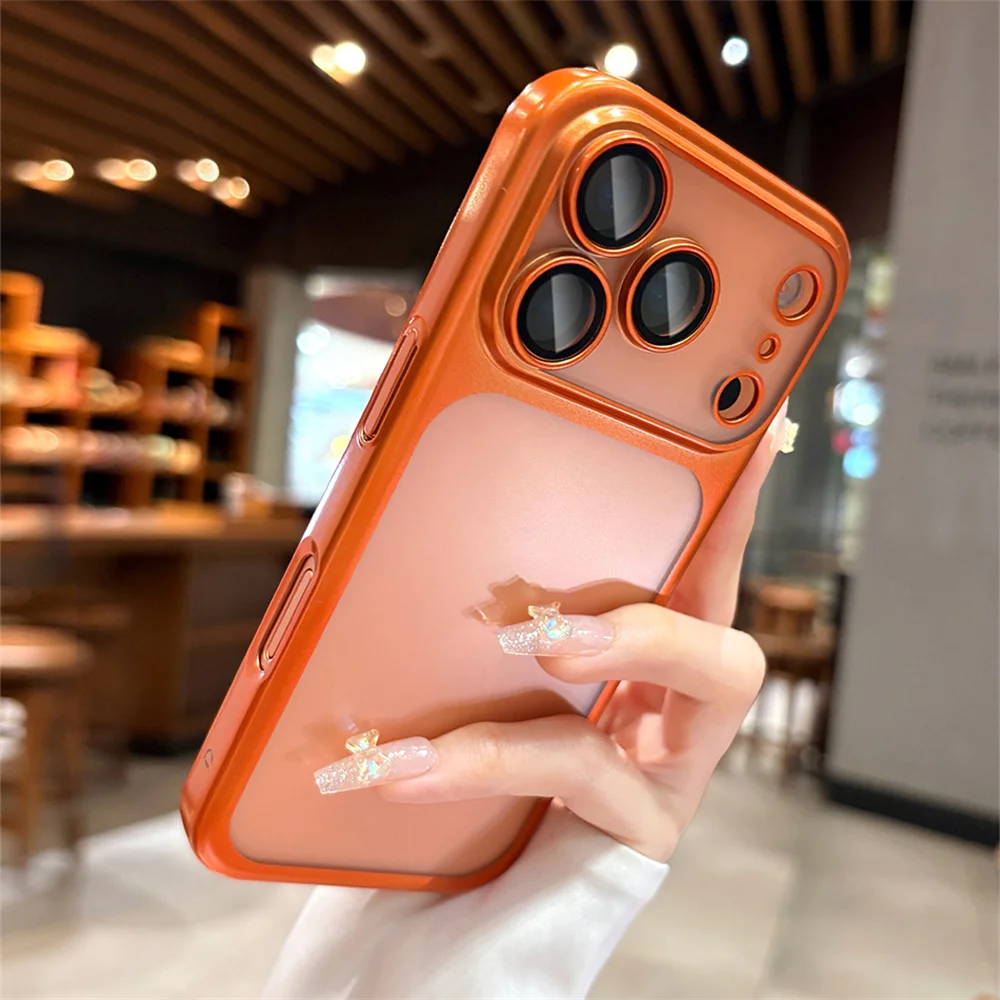 Sd53646ad15ca4b9696c2f05f9bf29aa3i-1.webp Luxury Original Matte Clear Frosted Phone Case For iPhone 17 16 15 Pro Max Lens Protection Solid Color Frame Shockproof Cover