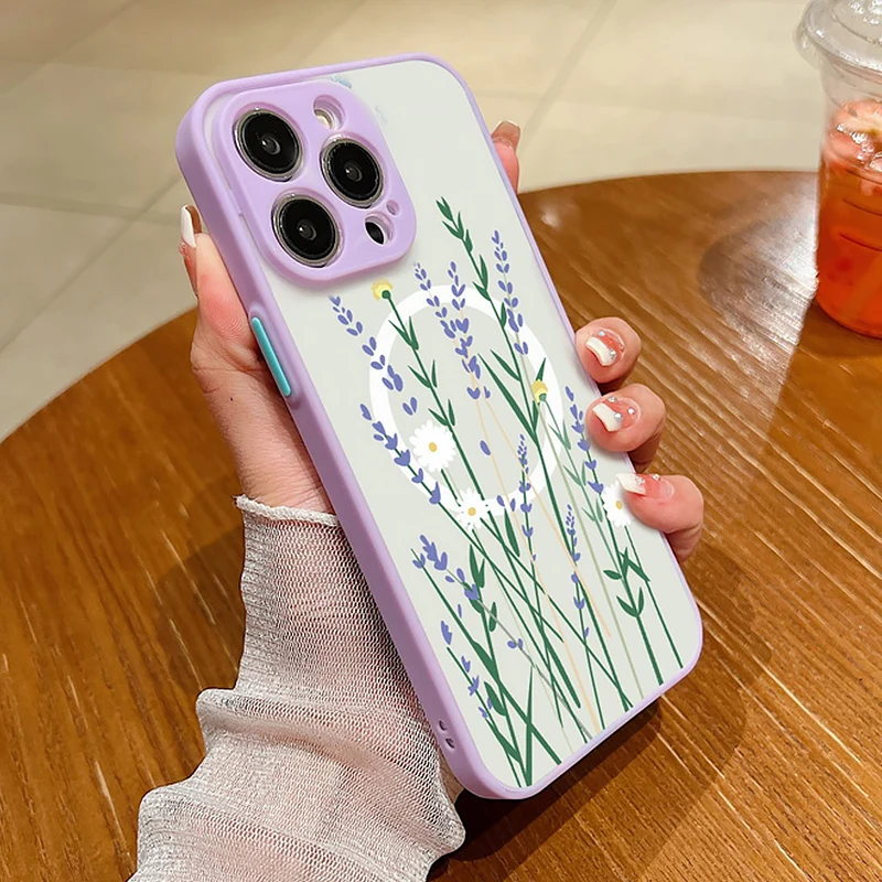 Sd59c174bf62e4cf180155e6c6916c2b6V.webp Flower Pattern Case For iPhone 17 16 13 15 Pro Max 14 12 Pro 11 Air Shockproof For Magsafe Charging Iron Ring Matte Phone Cover