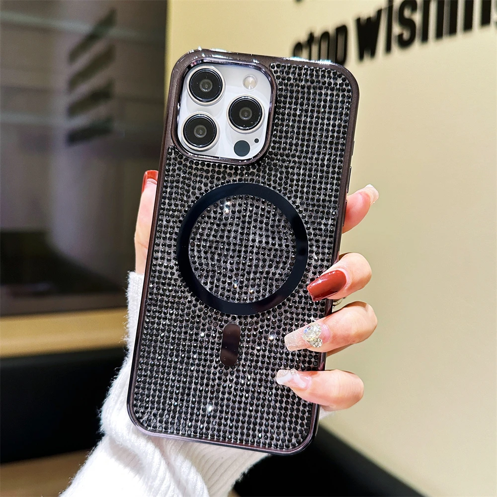 Sd603c2d1b57a43cba3291521f0811054m.webp Original For Magsafe Diamond Pattern Phone Case For iPhone 17 16 15 14 12 13 11 Pro Max Plus Magnetic Bling Shiny Solid Cover