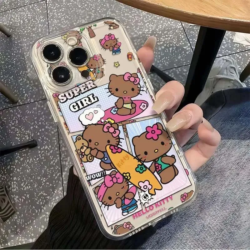 Kawaii Kitty Cartoon Cat Phone Case For IPhone 17 16 14 13 11 Pro Max 15 Plus 12 Mini 16E Air Cartoon Fashion Cover