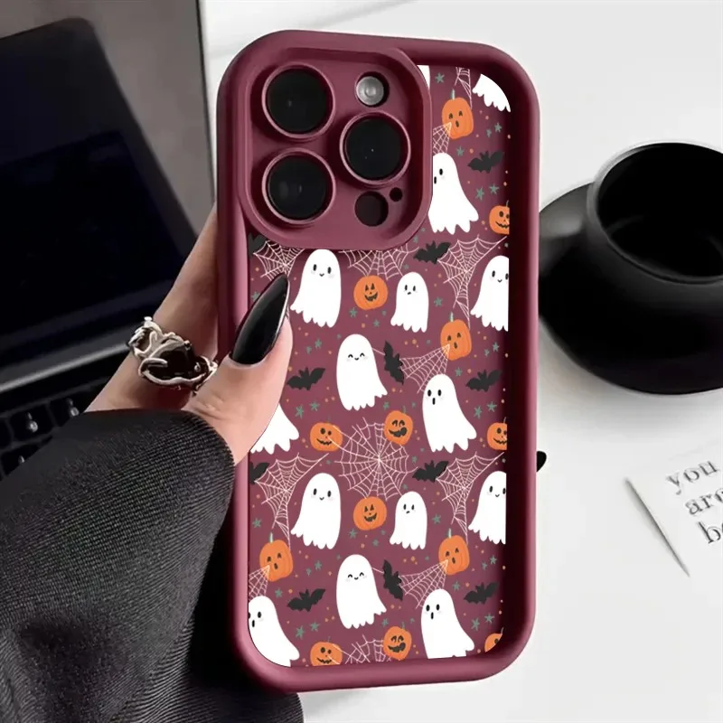 Halloween Pumpkin Ghost Silicone Phone Case For iPhone 17 16 15 14 Plus 13 12 11 Pro Max 17 Air Soft Silicone Phone Cover