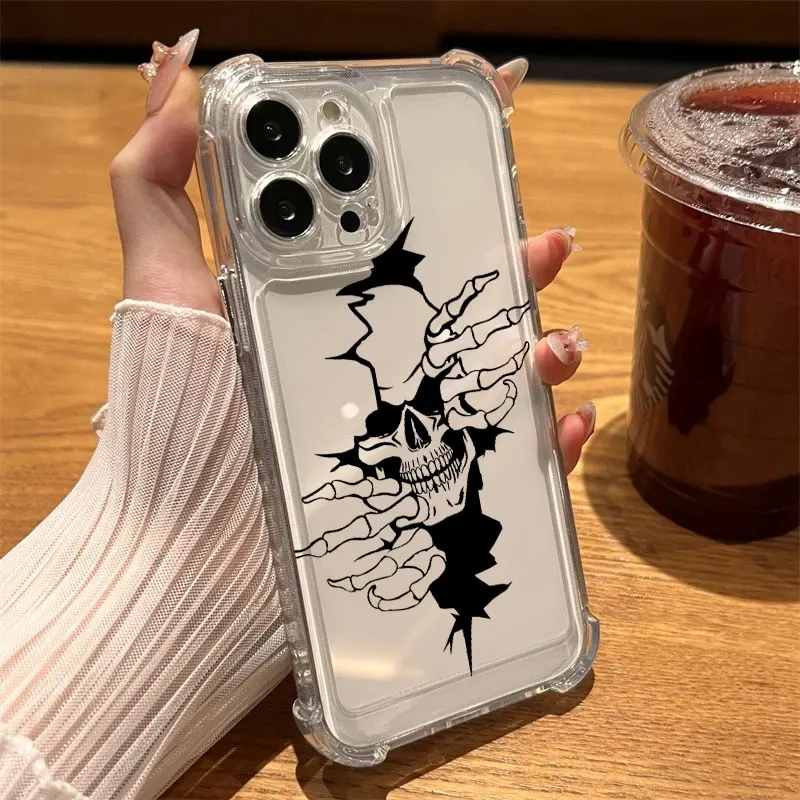 Cute Classic Halloween Bone Skull Phone Case Clear For iPhone 17 16 14 15 11 12 13 Pro Max 16E 15 16 Plus 17Air Shockproof Cover
