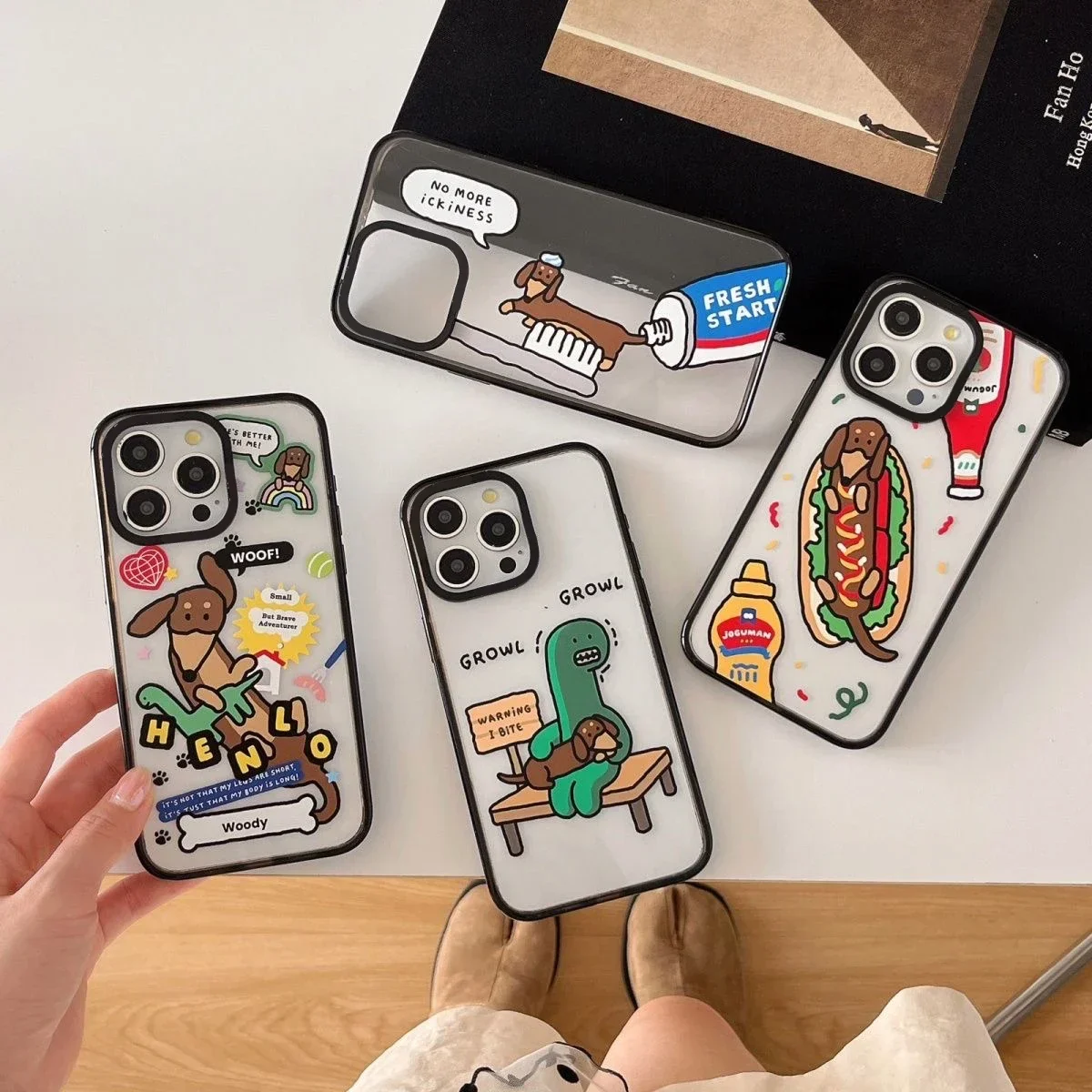 Cartoon Dinosaur Black Border 2.0 Acrylic Phone Case Cover for IPhone 12 13 14 15 16 17 Pro Max Case