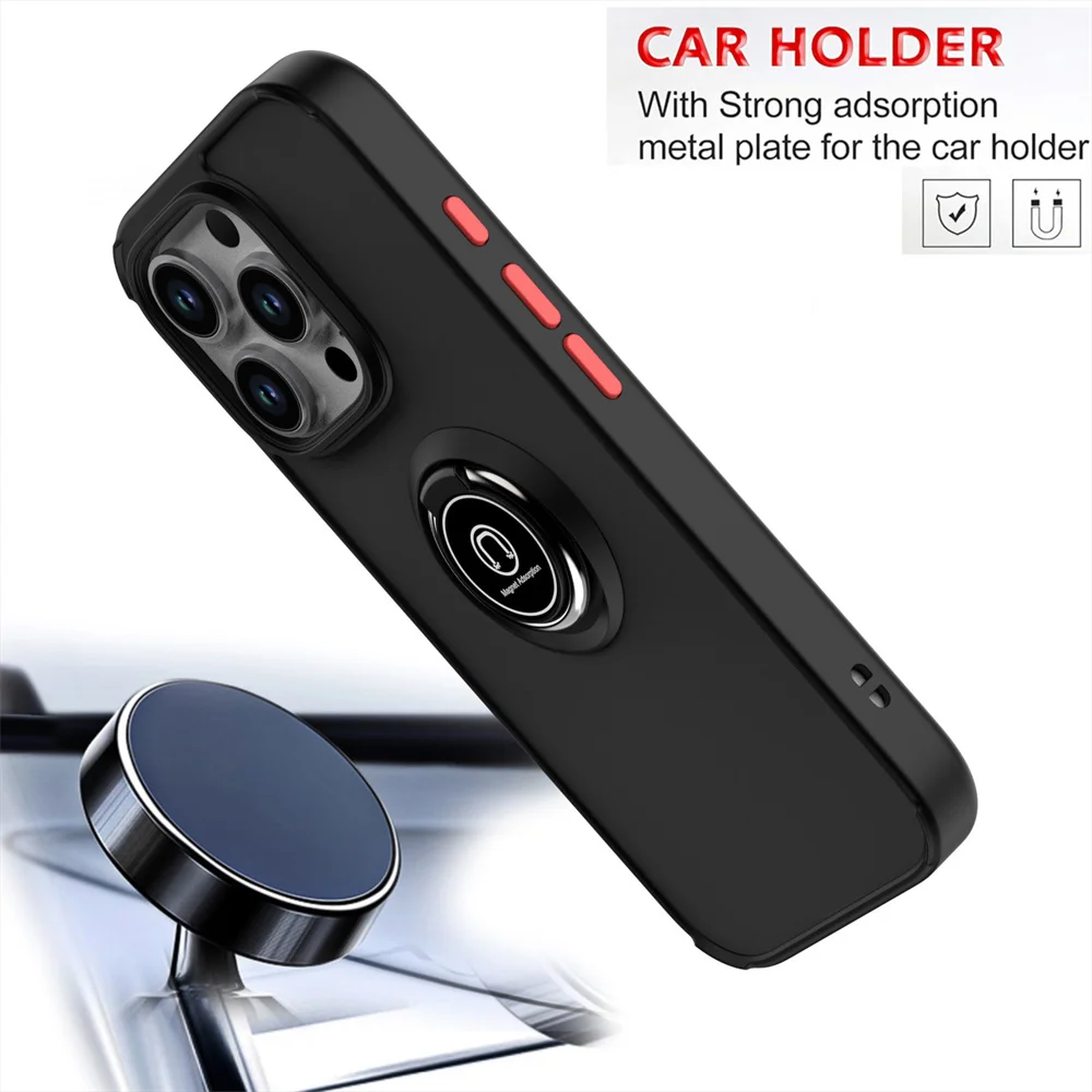 Sd76361baf7014399bb8fb54740022fc5M.webp Matte Finger Ring Magnetic Stand Phone Case For iPhone 15 16 17 Pro Max 14 Plus 13 12 11 Solid Color Skin Feeling Frosted Cover