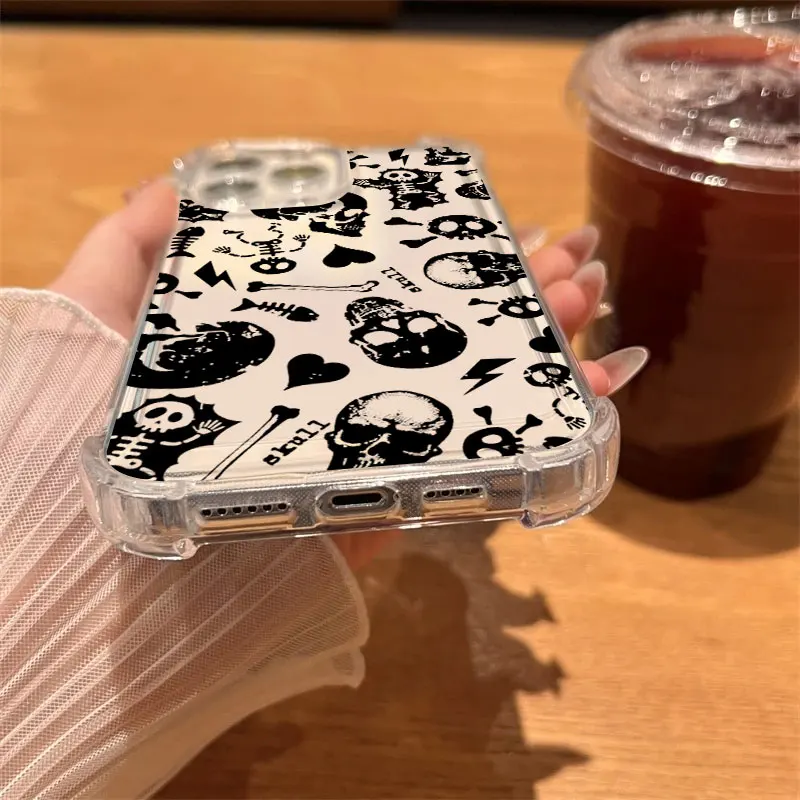 Cute Classic Halloween Bone Skull Phone Case Clear For iPhone 17 16 14 15 11 12 13 Pro Max 16E 15 16 Plus 17Air Shockproof Cover