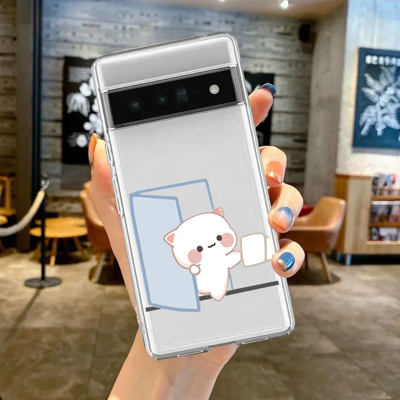 Funny Cat Couple Phone Case for Google Pixel 7A  7 7Pro 6Pro 6 6A 8 8Pro Cartoon Animal Clear Paired Cover Shells