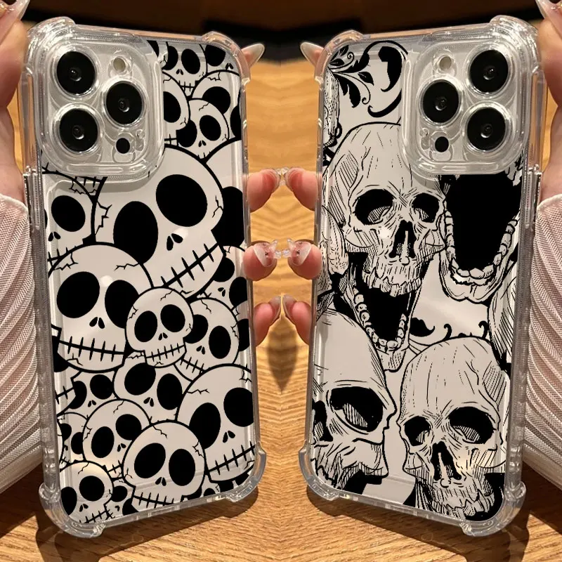 Cute Classic Halloween Bone Skull Phone Case Clear For iPhone 17 16 14 15 11 12 13 Pro Max 16E 15 16 Plus 17Air Shockproof Cover