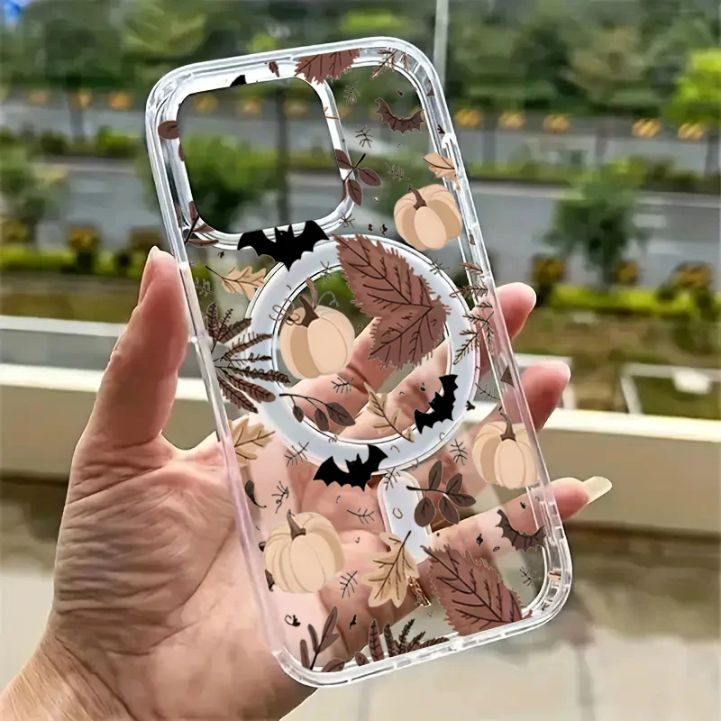 Halloween Fall Bat Case For iPhone 15 14 13 12 11 16 17 Pro Max 15 7 8 Plus XR 16E Cover Magnetic Cases For iPhone 17 Air 17Pro