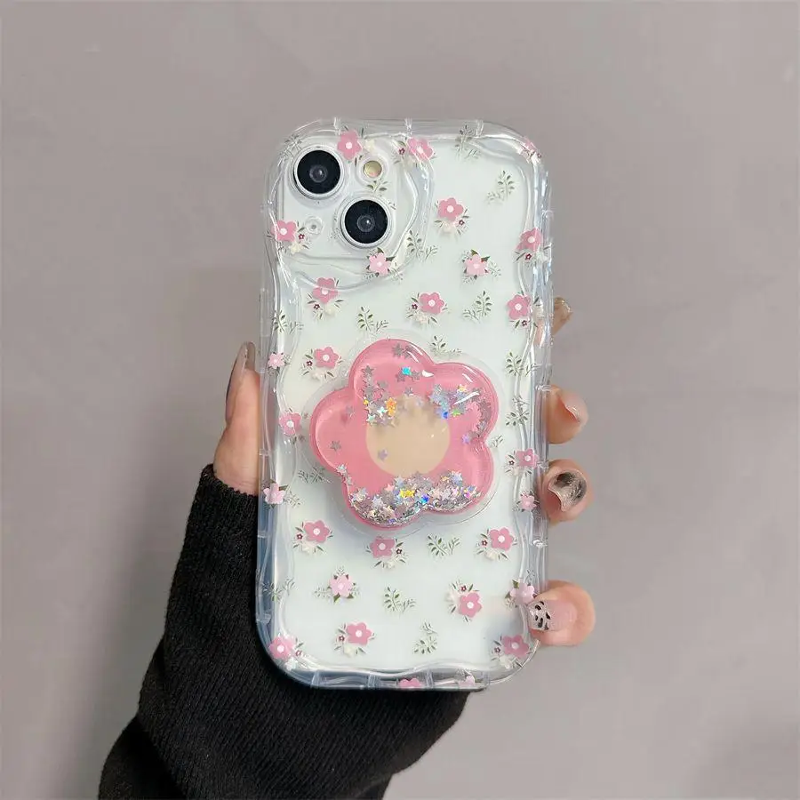 Color Smile Flower Grip Holder Wave Phone Case for Iphone 17 16 Pro Max 17 Air 11 12 13 Mini 14 Plus 15 Pro Max 16E Soft Cover