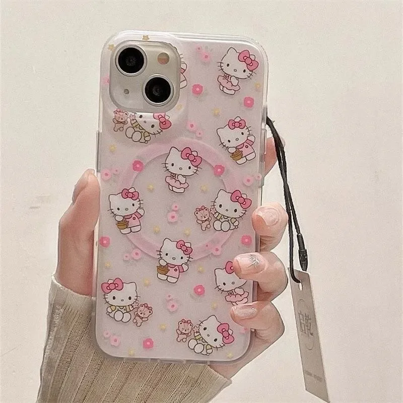 Cartoon Kitty Cat Magsafe Magnetic Phone Case for Iphone 17 Air 16 Pro Max 16E 11 12 13 14 15 Pro Max Mini Plus Cover
