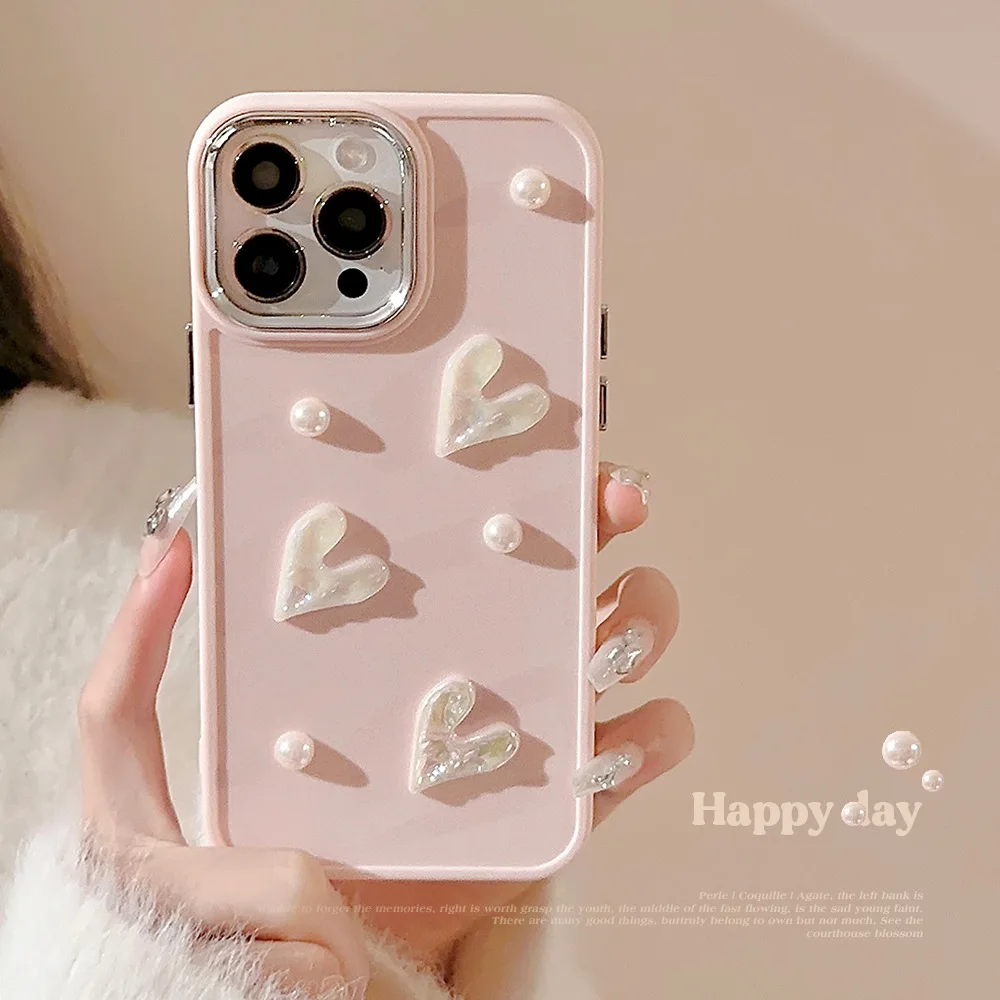Sdaf093c09c0249be94a196e2e19775132.webp Cute 3D Pearl Love Heart Phone Case For iPhone 17 16 15 14 13 12 11 Pro Max X XS XR 8 7 Plus SE 2 Soft Silicone Bumper Cover