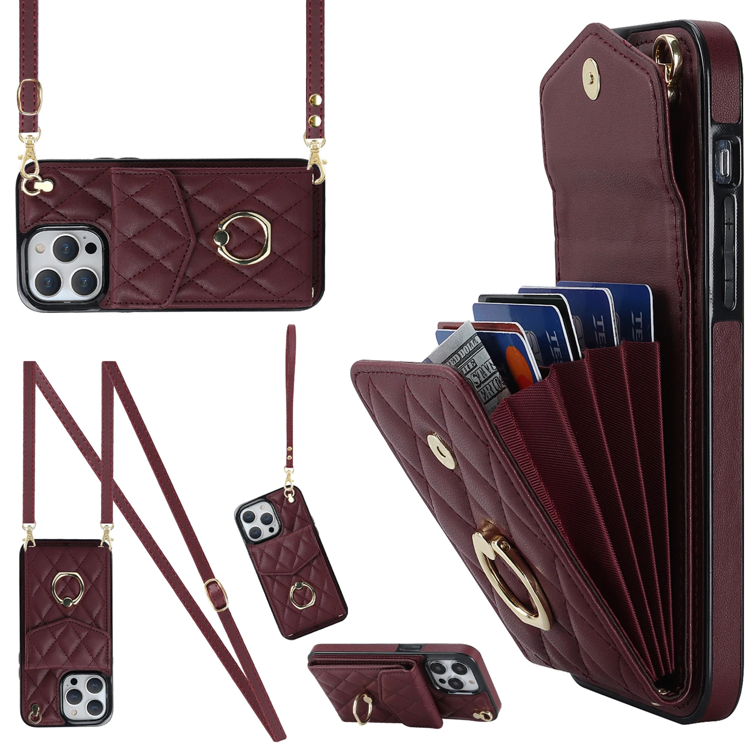 Sdc0d064dd76641e79f6289f5f83dd2f86-1.webp Crossbody Lanyard Ring Holder Leather Case for iPhone 13 14 15 16 E 17 Pro Max 17 Air 16 Plus 12 11 Multi Card Slot Wallet Cover