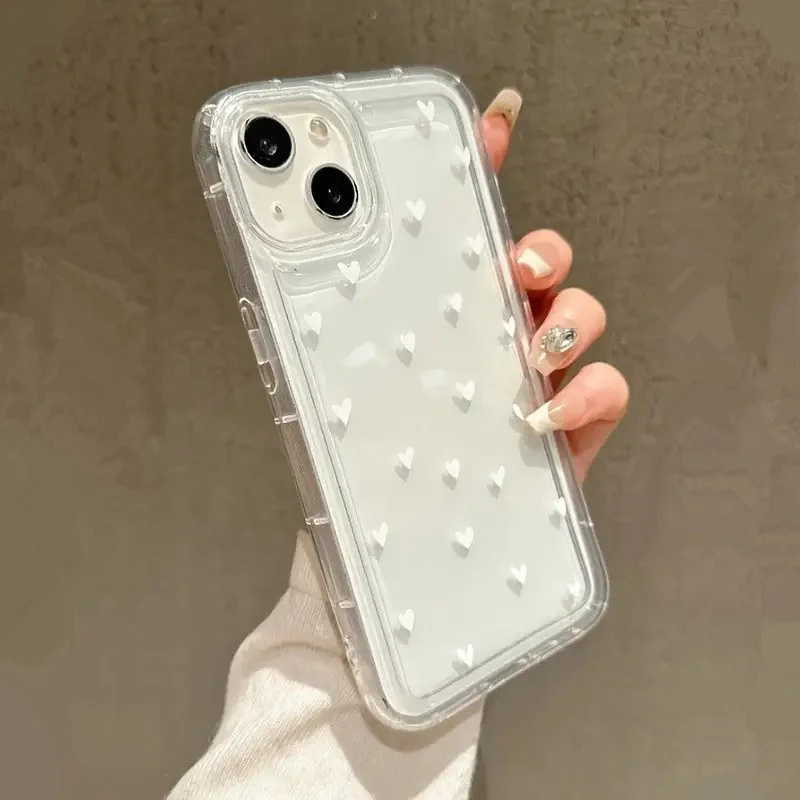Love Heart Soft Clear Phone Case For iPhone 17 16 16e 15 14 Pro Max 11 13 Mini 12 16 Plus 17 Air Anti-fall Shockproof Cover