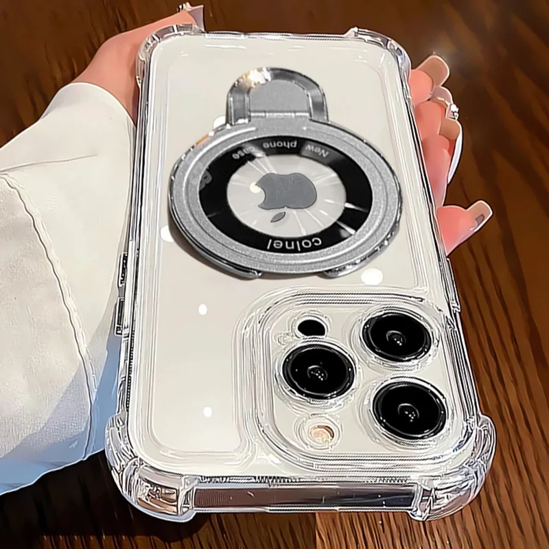 Luxury Shockproof Plating Soft TPU Bracket Case for iPhone 17 Air 16 15 14 13 11 12 Pro Max Plus Magsafe Magnetic Protect Cover