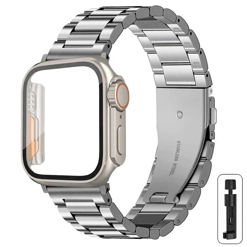 Sdcfbe65e9cf14045b7c1bf83208cde53V-2.webp Stainless Steel Strap+Ultra Case for Apple Watch Band 44mm 45mm 41mm 40mm 42mm Case Metal Strap for iWatch Series 9 8 7 6 SE 5 4