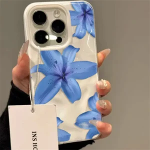 Sde4b6bda05b14ff2b71fb23e2cf43446v.webp Blue Lily Flower Elegant Pattern Phone Case For iPhone 17 16 Pro Max 15 14 13 12 11 16 Plus Folds Texture Shockproof Soft Cover