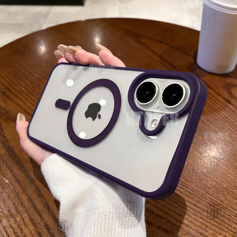 New Senior 16 Pink Magsafe Magnetic Phone Case for iPhone 16 15 14 13 12 11 Pro Max Plus Matte Frame Clear Antiskid Hard Cover