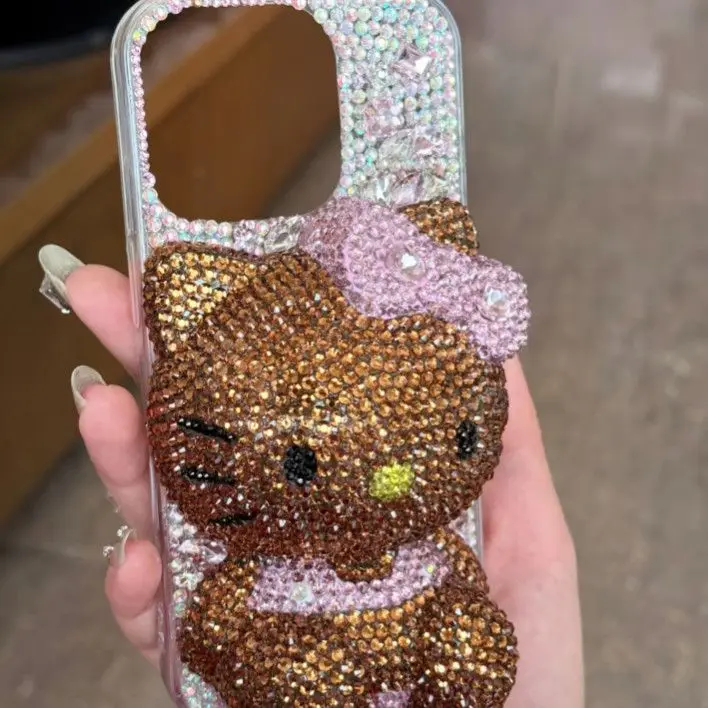 Se078fef1b38642e8a1ae3ba54146c2799.webp Cute 3D Cat Cartoon Kitty Rhinestone Bling Crystal Phone Case Chain for iPhone 16 12 13 14 15Pro Max X Xs Xr 7 8 Plus Se 2 3 10 Kawaii