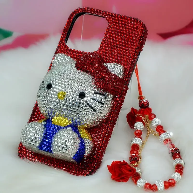 Se0d9844f8a6040aeb78d49ef82f750c3p.webp Cute Kitty Cat Rhinestone Bling Crystal Phone Case Chain For iPhone 16 12 13 14 15Pro Max X Xs XR 7 8 Plus SE 2 3 10 Transparent Bu
