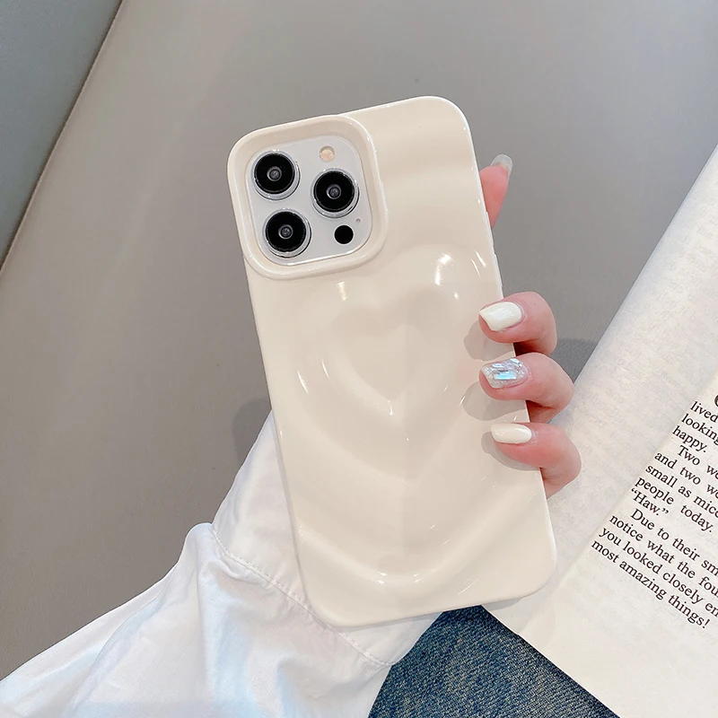 Glossy Bling Love Heart Pattern Phone Case For iPhone 17 16 16E 15 14 13 12 Pro Max 11 Fashion Shockproof Bumper Back Cover
