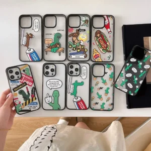 Cartoon Dinosaur Black Border 2.0 Acrylic Phone Case Cover for IPhone 12 13 14 15 16 17 Pro Max Case