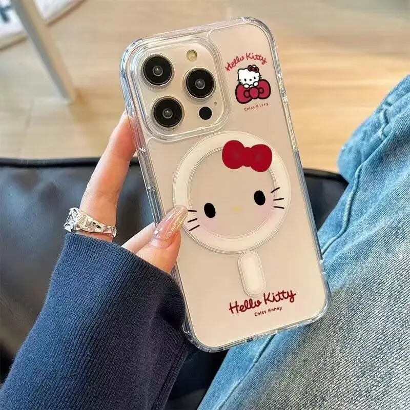 Cartoon Kitty Cat Magsafe Magnetic Phone Case for Iphone 17 Air 16 Pro Max 16E 11 12 13 14 15 Pro Max Mini Plus Cover