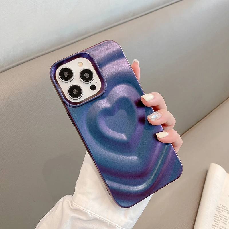 Glossy Bling Love Heart Pattern Phone Case For iPhone 17 16 16E 15 14 13 12 Pro Max 11 Fashion Shockproof Bumper Back Cover