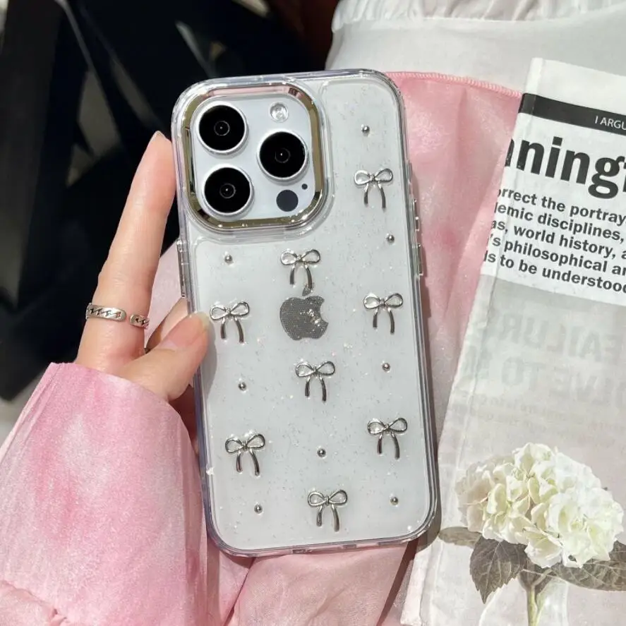 Se2c394bcdcc247e4b1eee02863682ab46.webp Luxury Bling Glitter Bow Phone Case For iPhone 17 16 15 14 13 12 11 Pro Max Plus Transparent Silicone Shockproof Bumper Cover