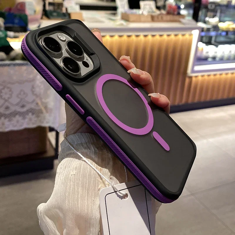 New Patchwork Color Phone Case For iPhone 16 15 14 13 12 11 Pro Max Plus Anti Slip Frosting Translucent Magsafe Magnetic Cover