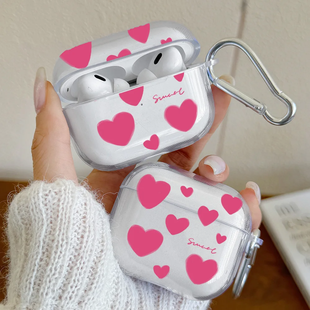 Pink Heart Butterfly Design Case For AirPods 4 3 1 2 Gen TPU Earphone Protecitve Case For AirPods Pro 2/Pro Cover with Keychain