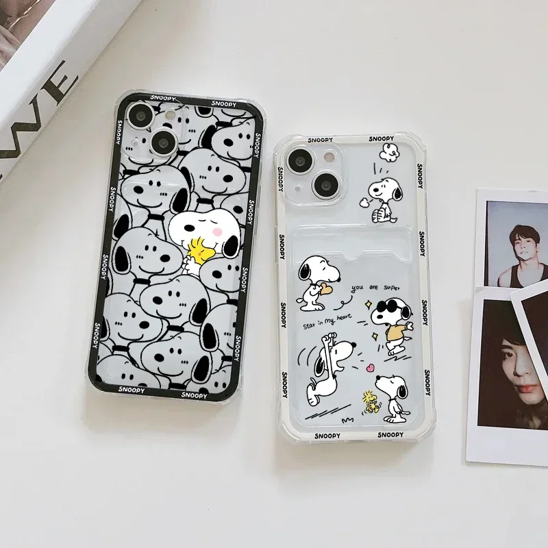 Funny Snoo Card Bag Phone Case For IPhone 16 15 14 13 12 17 Pro Max Mini Plus 16E 17 AIR Wallet Soft Clear Cute Cartoon Cover