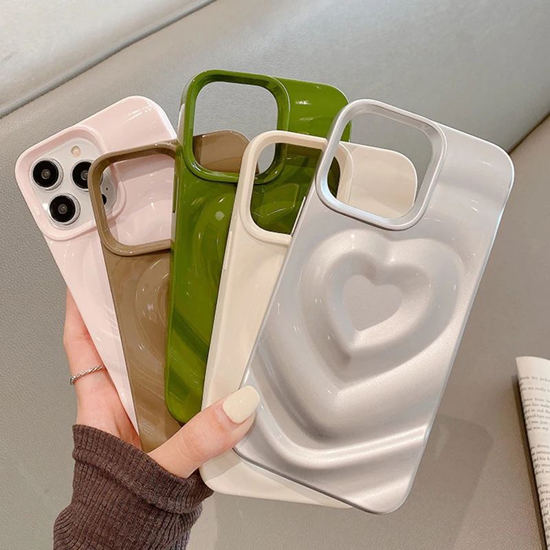 Glossy Bling Love Heart Pattern Phone Case For iPhone 17 16 16E 15 14 13 12 Pro Max 11 Fashion Shockproof Bumper Back Cover
