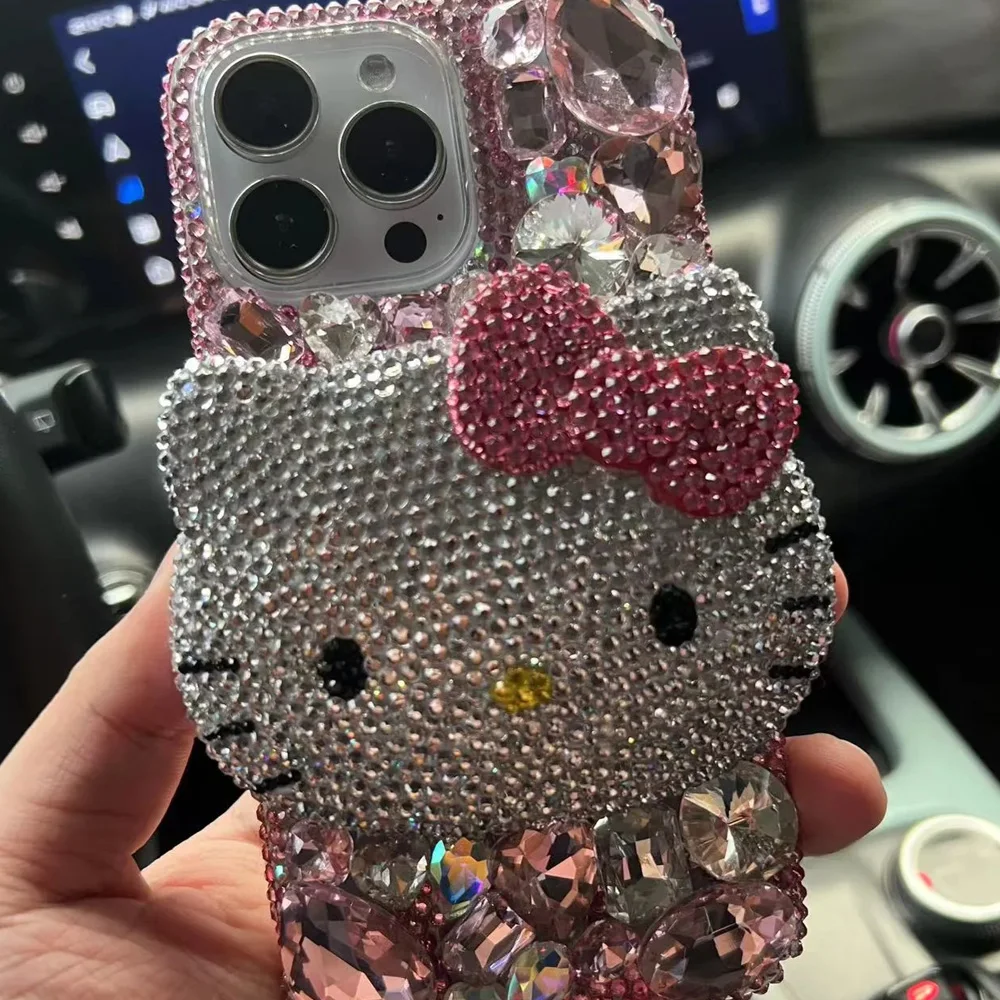 Se444cdad85824d6290f6160785fa3662i.webp Cute Kitty Cat Rhinestone Bling Crystal Phone Case Chain For iPhone 16 12 13 14 15Pro Max X Xs XR 7 8 Plus SE 2 3 10 Transparent Bu