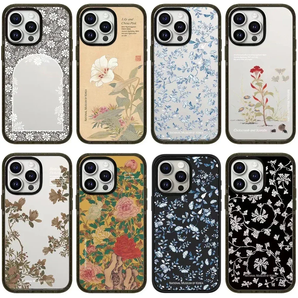 Korean Museum Flowers 2.0 Acrylic Black Border Magnetic Phone Case Cover for IPhone 12 13 14 15 16 17 Pro Max Case
