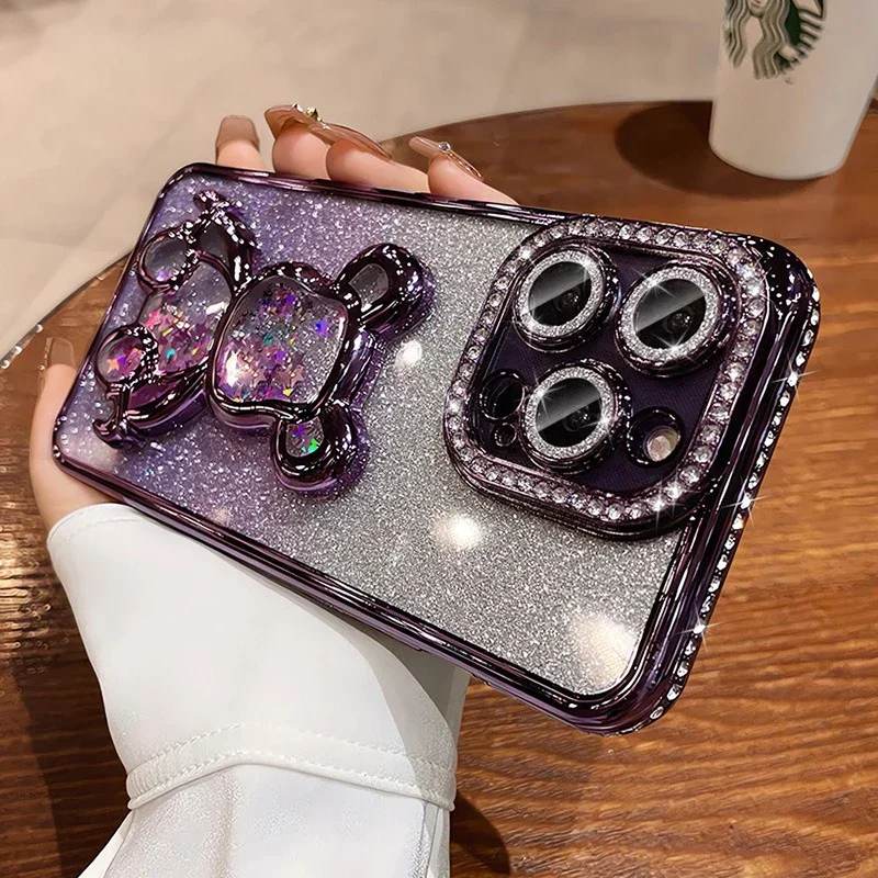 Se44e06a8279542f2bb0e1887434700acR-4.webp Glitter Quicksand Bear Diamond Case iPhone 15 14 13 16 17 Pro Max 17 Air Plus 11 12 Gradient Rhinestone Plating Soft Cover
