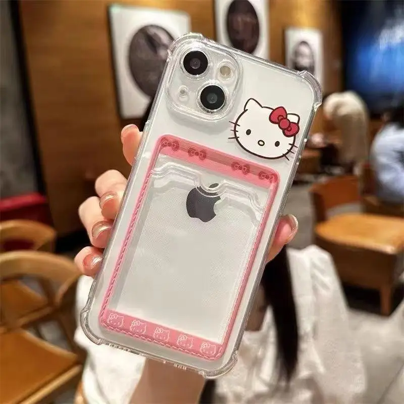 Cute Kitty Cartoon Cat Card Bag Wallet Case For iPhone 16 15 14 13 12 11 Pro Max XS XR 7 8 Plus  cover Cute Cute