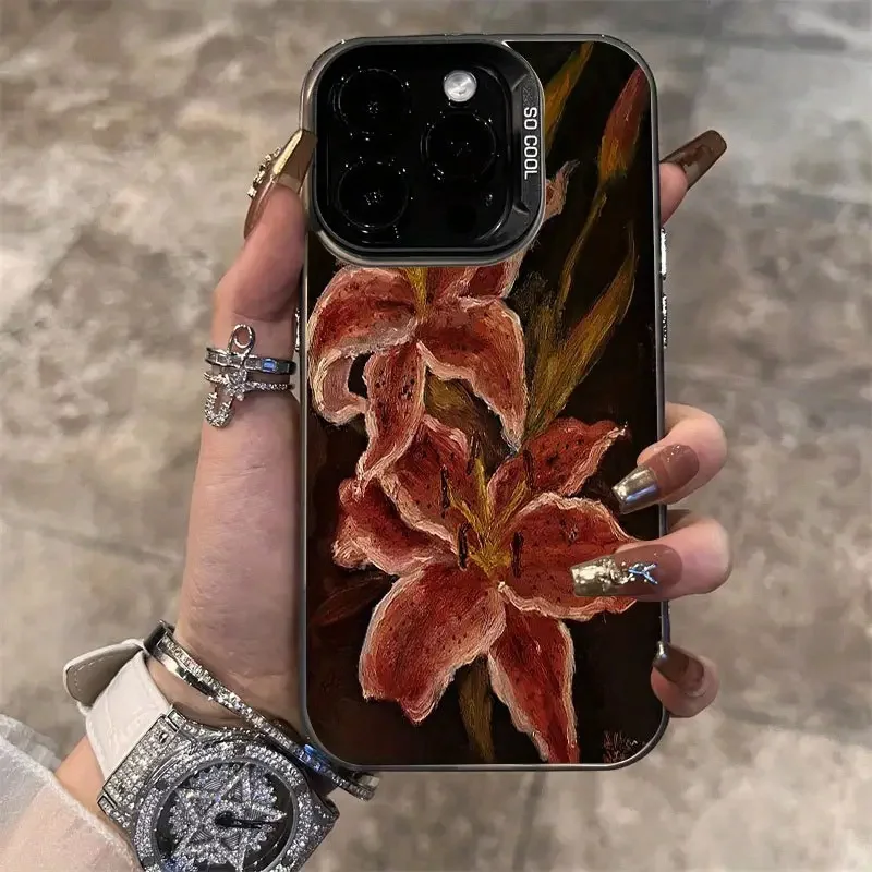 Se56d6598d40f461fad4623d8e15399feS.webp Oil Painting Lily Flower Retro Pattern Phone Case For iPhone 16 15 14 17 Air Pro Max 16E 13 12 11 7 8 SE 2022 Shockproof Cover
