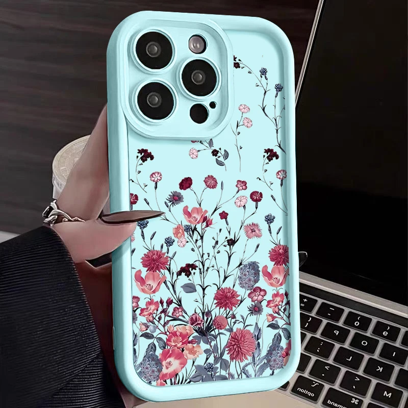 Se5d66a553b72450bb2f173d9e328e09ao.webp Retro Flower Case For iPhone 16e 17 Air 16 15 14 Pro Max Plus 13 12 Pro Max 11 Shockproof Soft Silicone TPU Phone Back Cover