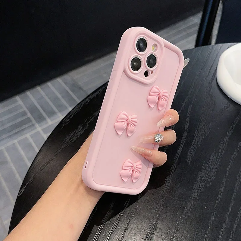 Se622b6923e504d5ca797ca202a0499faA.webp 3D Pink Cute Bowknot Silicone Soft Phone Case For iPhone 17 16 15 14 13 12 11 Pro Max XS XR X 7 8 Plus Shockproof Bumper Cover