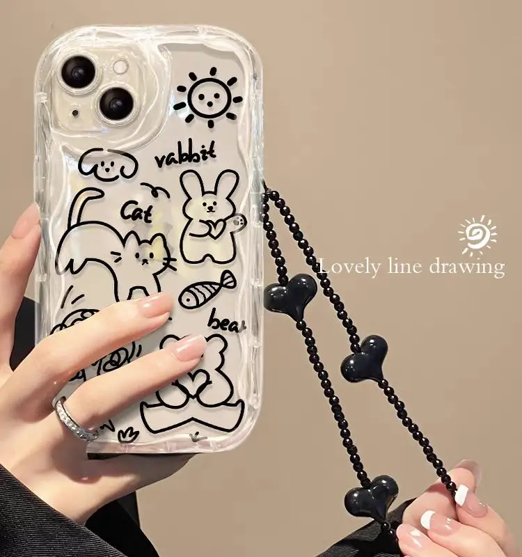 Se6d1f838f4b54139a4cf97b1305fed4fc.webp Phone Case For iPhone 17 16 15 Pro Max 14 11 13 12 Mini Plus 16E 17 Air IPhone17 Back Cover Flower Bracelet Wrist Chain Strap