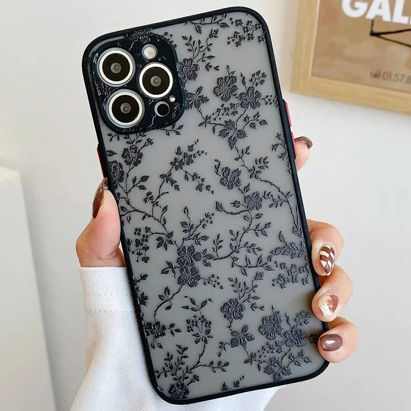 Se72d9296f9274054b8866c3100b33696T.webp Contrast Frame Flower & Butterfly Print Phone Case For iPhone 17 Air 16 15 14 13 12 11 Pro Max 7 8 Plus SE2 Shockproof Cover
