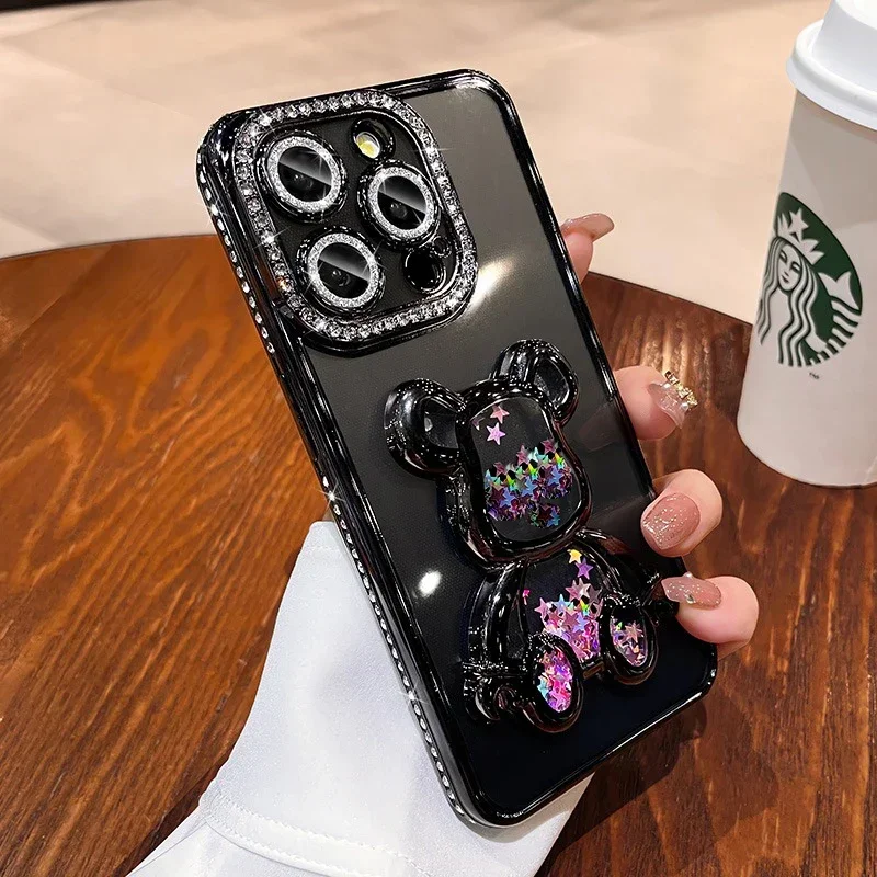 Se7a2ae193d1d4cc8b18c028a7e2d3d72L-4.webp Glitter Quicksand Bear Diamond Case iPhone 15 14 13 16 17 Pro Max 17 Air Plus 11 12 Gradient Rhinestone Plating Soft Cover